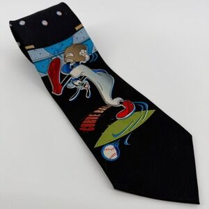 Mickey Unlimited Goofy Baseball Curve Ball Tie Mens Black Novelty Vintage 90s